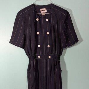 Vintage Leslie Fay Dress Petite Size 12 Blue And White Striped